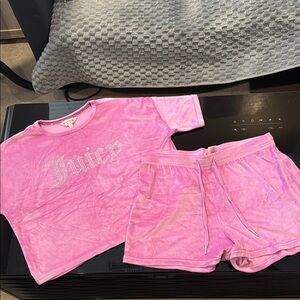Juicy Couture Pink Pajama Set Plush Long-Sleeve Top and Shorts